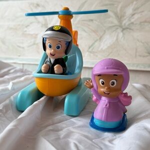 Bubble Guppies Figures Vtg 2 Roll n Go And Bubble Copter Molly & Gil Helicopter